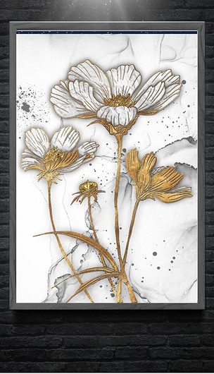 轻奢珐琅彩金色百合花玄关装饰画