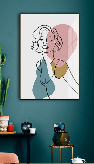 现代简约抽象线条人物艺术莫兰迪彩色装饰画a款