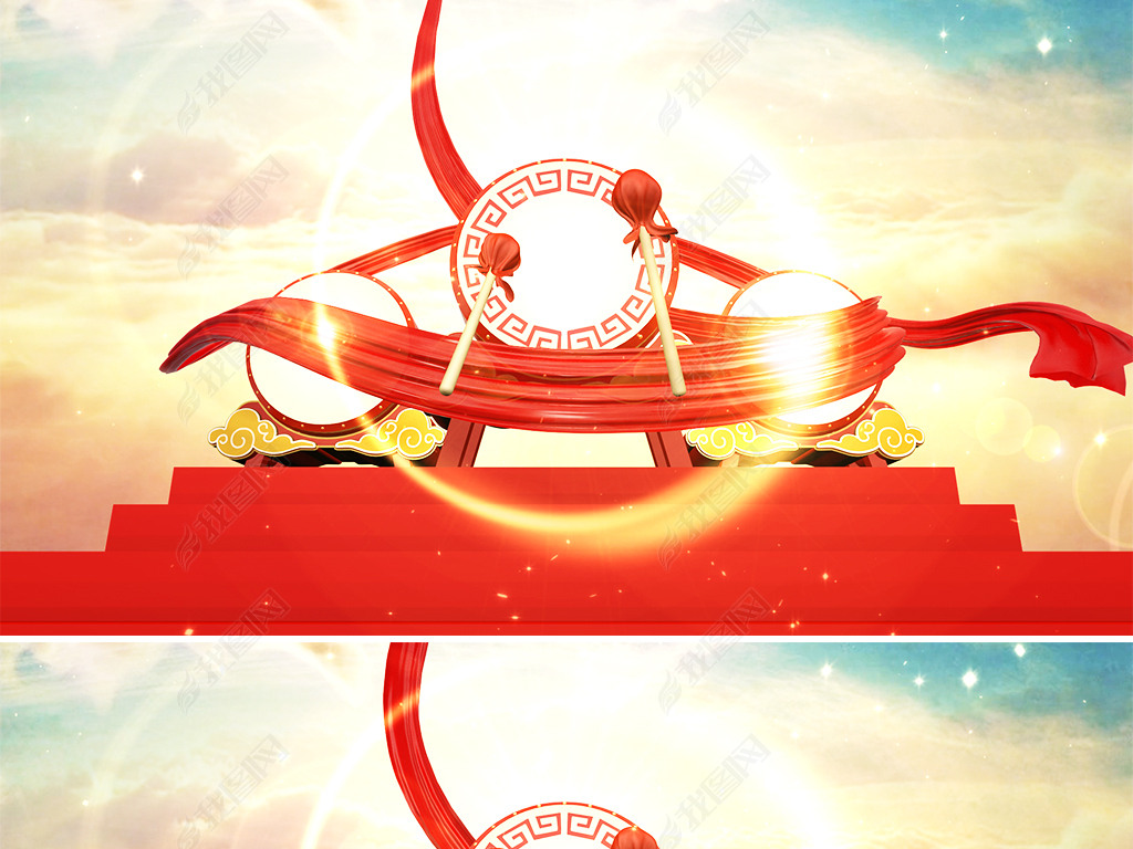 大气敲鼓视频震撼锣鼓红绸动感视频舞蹈背景