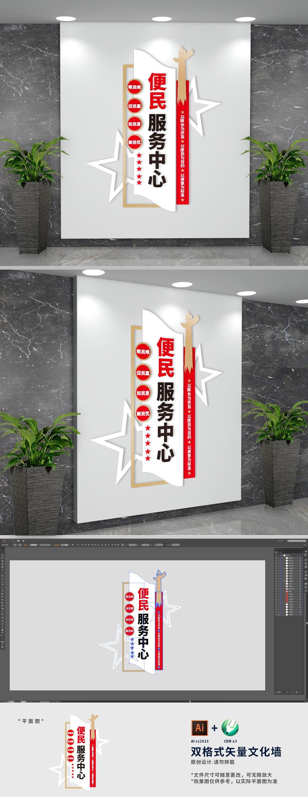 竖版社区便民服务大厅文化墙