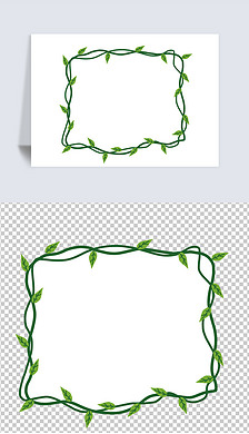 原创卡通手绘藤蔓树藤叶子边框装饰边框文本框免扣png素材
