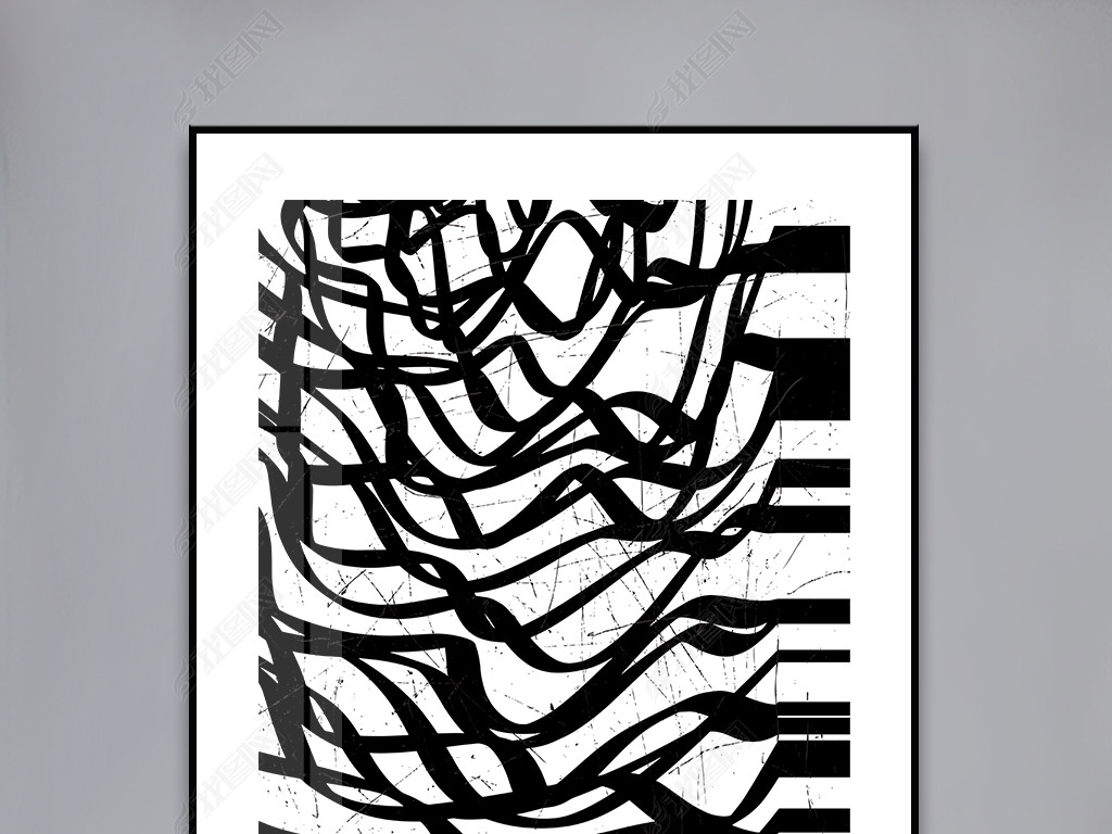 现代时尚抽象黑白波浪线条轻奢几何艺术装饰画