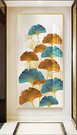 手绘现代简约银杏叶轻奢客厅玄关壁画装饰画
