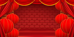 红色喜庆灯笼幕布舞台通用背景视频