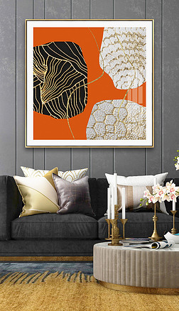 现代简约抽象手绘图形金箔轻奢晶瓷画客厅装饰画