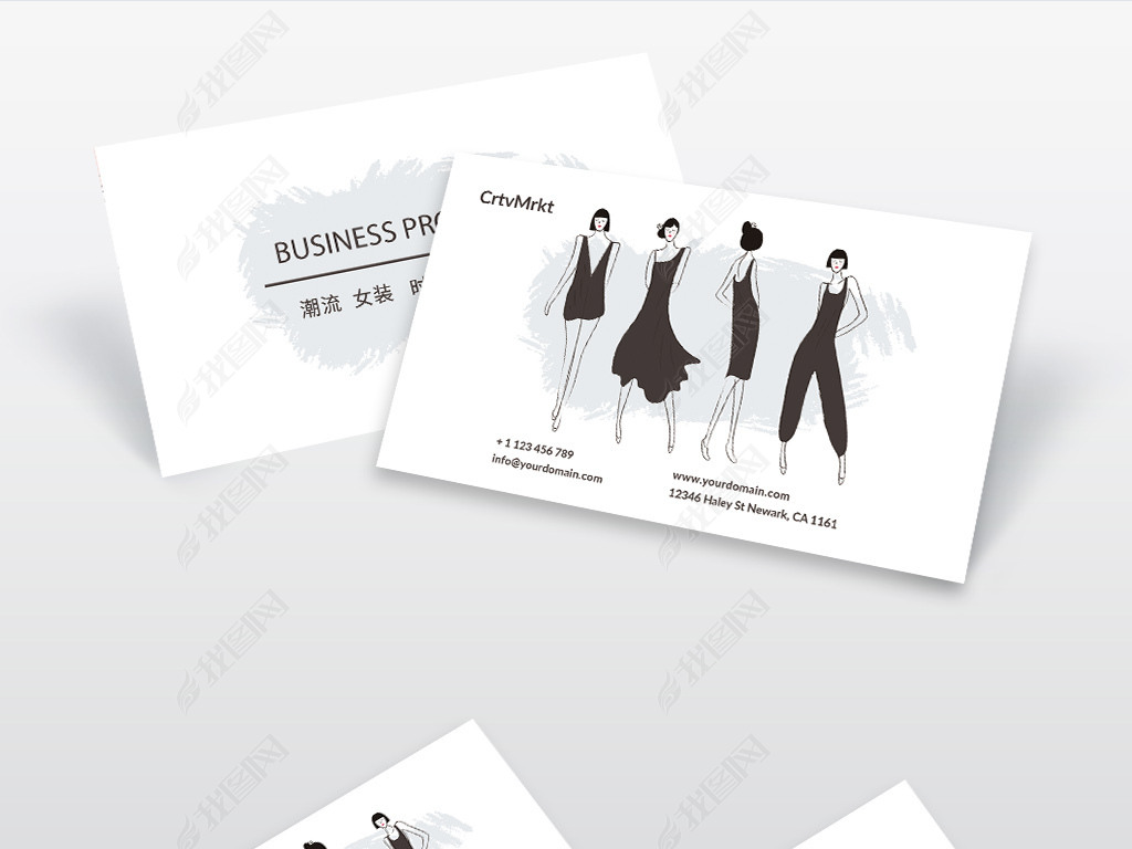 手绘时尚女装名片设计psd模板下载-编号23647511-服装纺织名片-我图网
