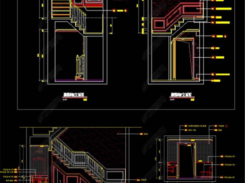 多种奢华法式宫廷三层别墅和现代别墅楼梯cad图纸