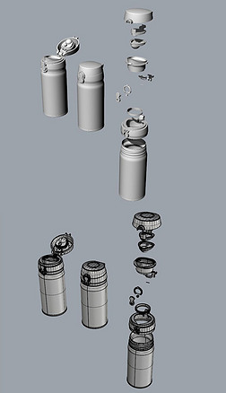 膳魔师 授权书单体模型|膳魔师保温杯带零件爆炸图犀牛模型3d模型obj
