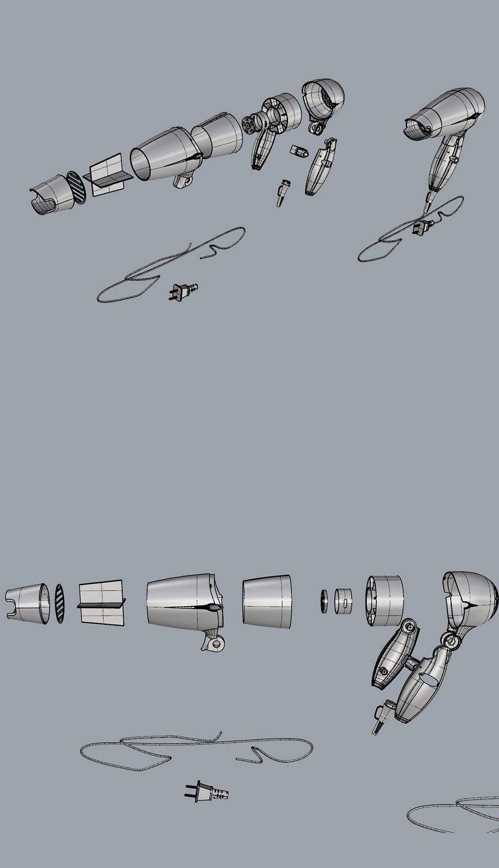原创吹风机爆炸图带内部结构齿轮零件犀牛模型3d模型obj模型版权可