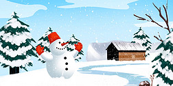 梦幻冬季下雪堆雪人LED背景视频