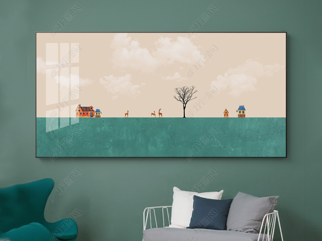 北欧现代轻奢大气建筑风景床头画横版装饰画
