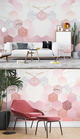 ins粉色大理石纹理网红电视背景墙