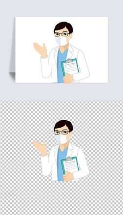 宣传新型冠状男医生戴口罩医务人员卡通简笔画免抠png素材图片