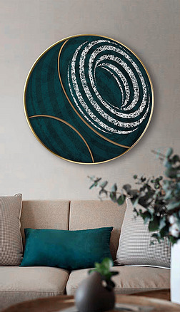 椭圆形立体错位几何祖母绿色块圆形装饰画