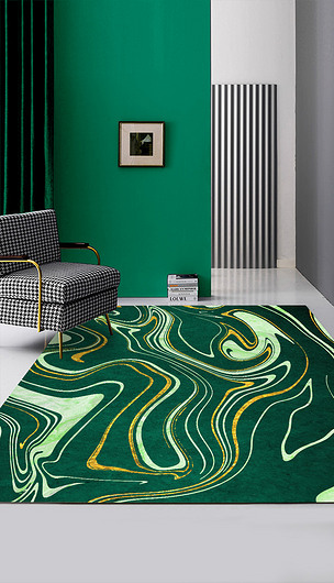 北欧抽象动感金色线条小清新客厅卧室地毯