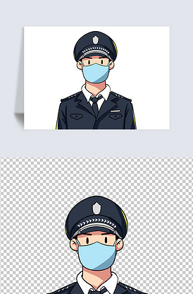 警察简笔画戴口罩图片