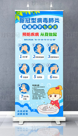 预防冠状病毒标准洗手7步洗手标准步骤说明海报展架