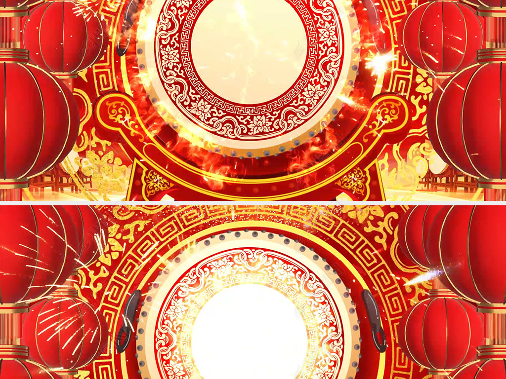 红色喜庆灯笼锣鼓开场舞LED背景视频