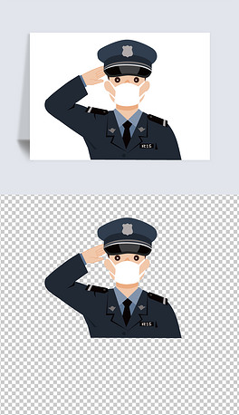2020防疫情戴口罩警察卡通人物敬礼手势预防冠状病毒新型肺炎免抠素材