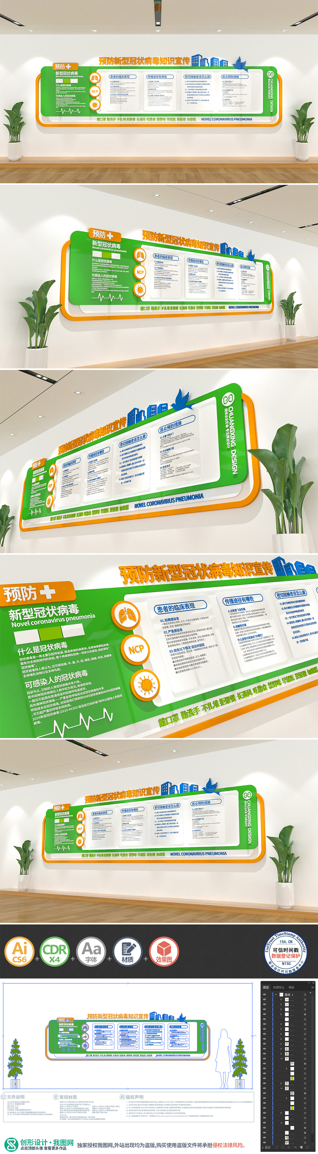 原创预防新型冠状病毒肺炎知识宣传医疗文化墙-版权可商用