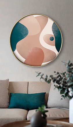 抽象莫兰迪色手绘粉色水彩几何圆形装饰画