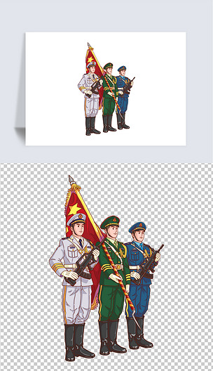 解放军海陆空三军仪仗队护旗手士兵元素png