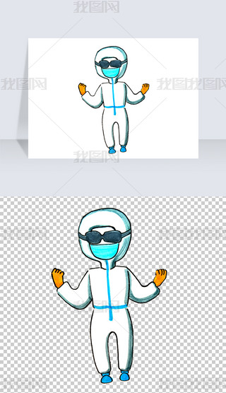 手绘穿防护服医生png