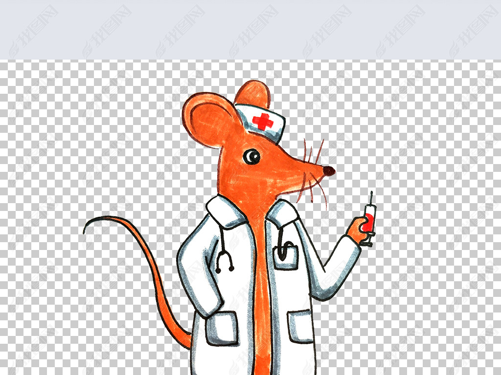 原创手绘老鼠医生打针png版权可商用