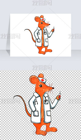 原创手绘老鼠医生打针png版权可商用