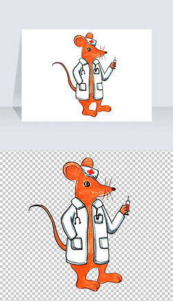 手绘老鼠医生打针png