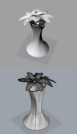 插花瓶花朵花瓣犀牛模型