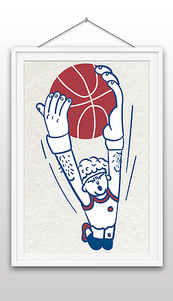 手绘卡通篮球比赛灌篮篮球馆挂画插画矢量图