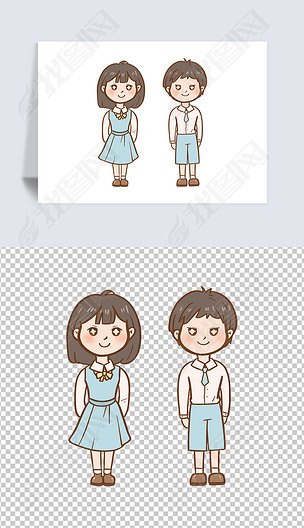 原创男孩女孩小学生可爱手绘卡通校服免抠图片版权可商用