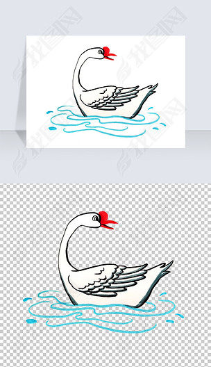 手绘游泳大白鹅png