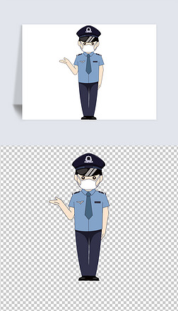 卡通人民警察戴口罩防疫情图片人物手势素材png透明免抠设计