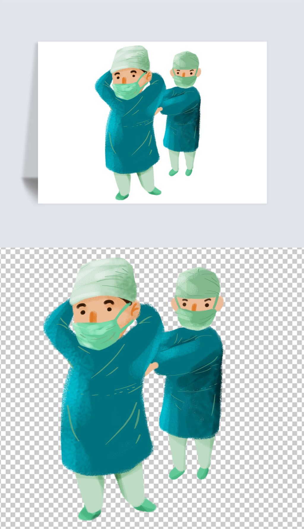 原创卡通专业医生手术穿防护服版权可商用