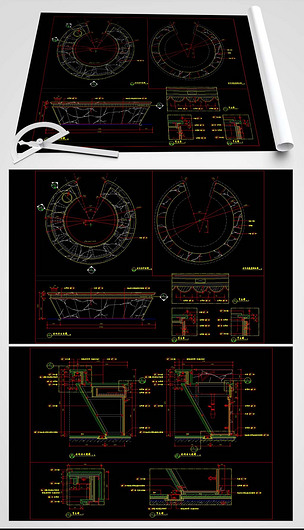 原创圆形水吧台装修cad施工详图版权可商用
