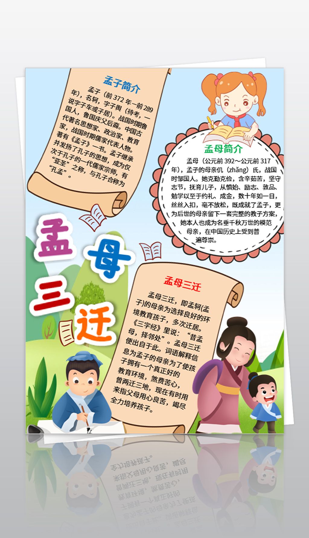 寓言故事成语小报孟母三迁亲子阅读手抄报小报