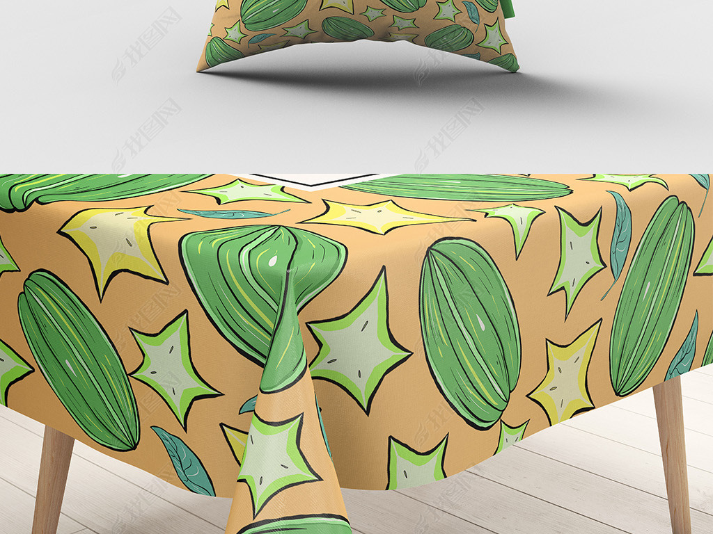 北欧风手绘杨桃桌布图案设计
