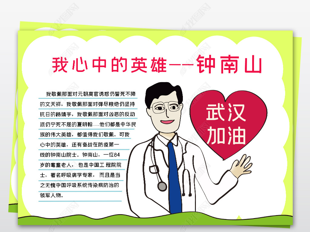 的英雄钟南山致敬最美逆行者预防武汉新型肺炎肺炎志愿者小报手抄报