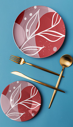 北欧风手绘涂鸦叶子色块餐具盘碟子图案设计