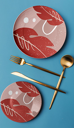北欧风手绘涂鸦叶子色块餐具盘碟子图案设计