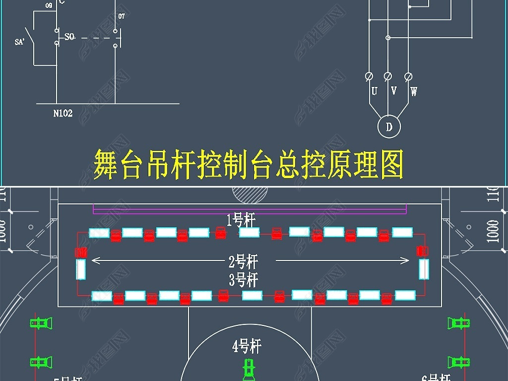原创舞台灯光布置升降吊杆安装大样图版权可商用