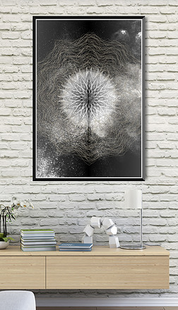 点鹿装饰画|现代轻奢黑白行星点波线抽象艺术晶瓷装饰画