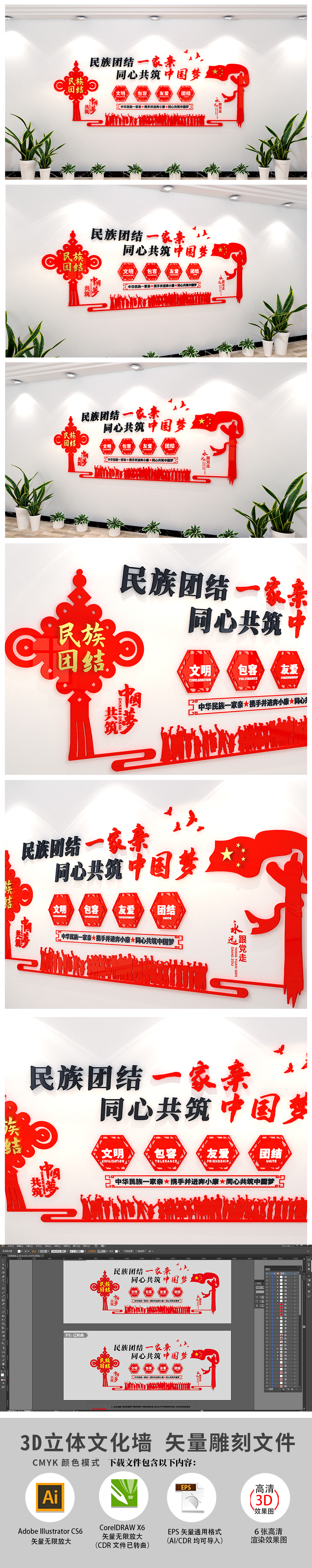 原创中国风中国结社区民族团结文化墙布置模板-版权可商用