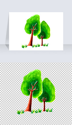 手绘大树绿树png