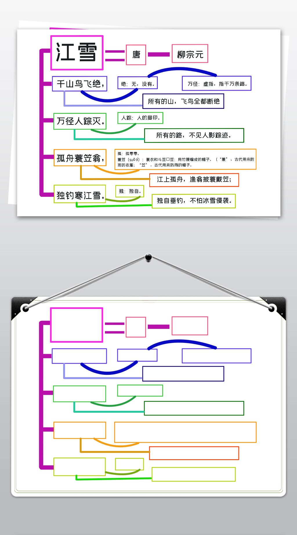 小学语文二三年级上册思维导图江雪古诗小报手抄报