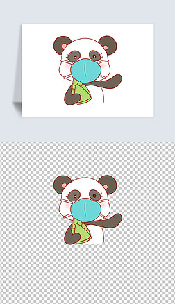 戴口罩熊猫手绘卡通元素