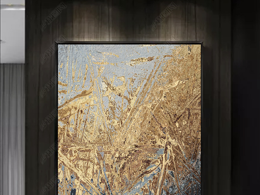 原创现代简约金箔艺术线条客厅卧室装饰画版权可商用
