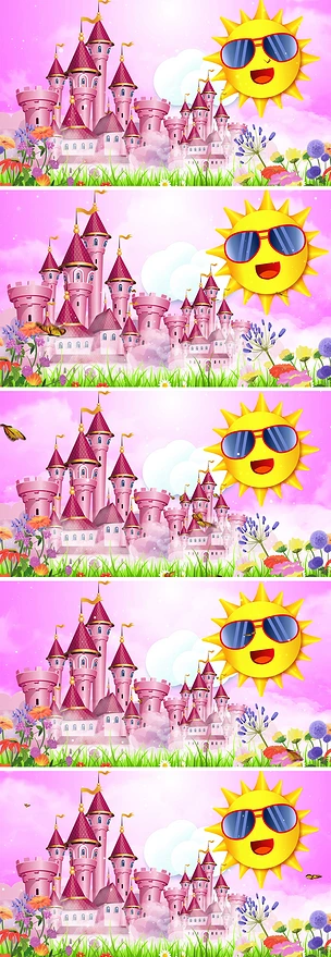 粉红梦幻城堡卡通太阳六一儿童节情景剧背景